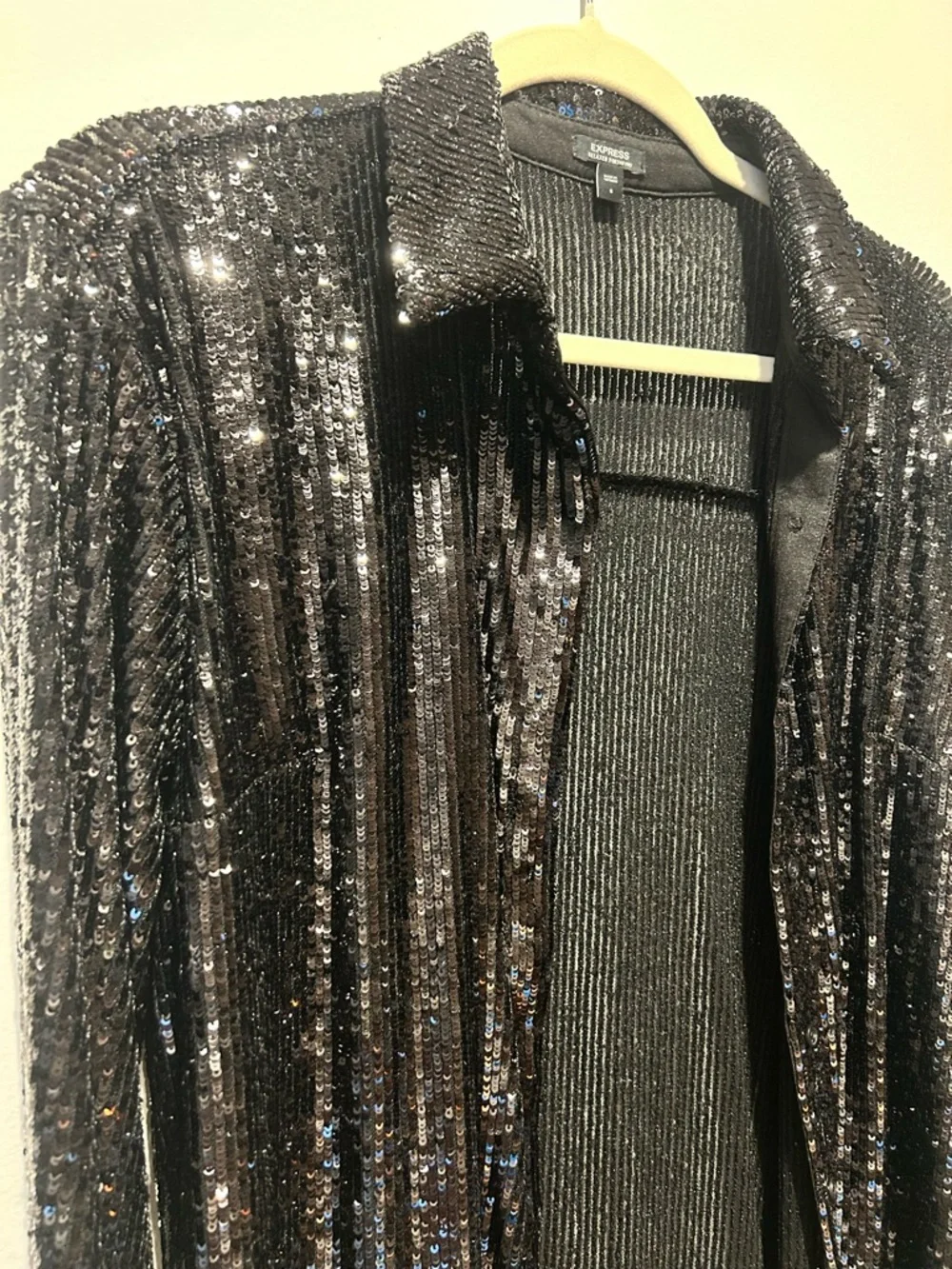 Express Black Sequined Ribbed button down shirt - Picture 2 of 8